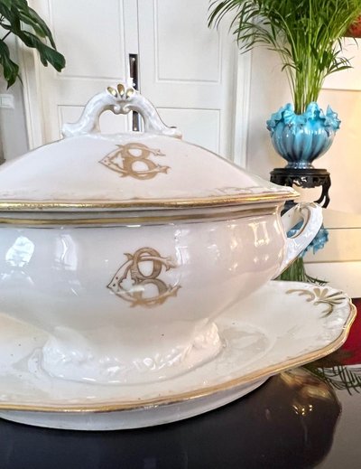 Old Paris Porcelain Sauceboat - CB Initials Monograms