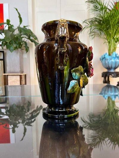 Vaso in terracotta Barbotina - Malvarosa - Nontiscordardime - Foglie d'acanto