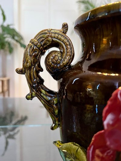 Vaso in terracotta Barbotina - Malvarosa - Nontiscordardime - Foglie d'acanto