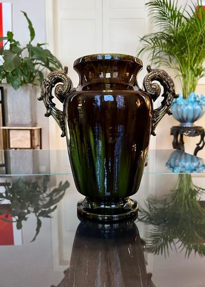 Vaso in terracotta Barbotina - Malvarosa - Nontiscordardime - Foglie d'acanto