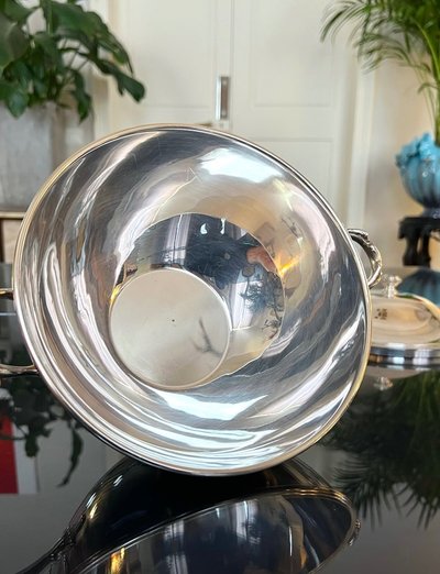 Vintage Silver Metal Covered Vegetable Dish