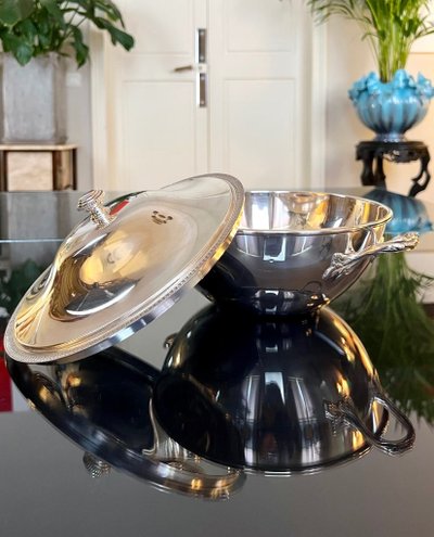Vintage Silver Metal Covered Vegetable Dish