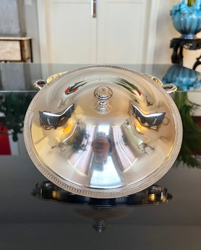 Vintage Silver Metal Covered Vegetable Dish