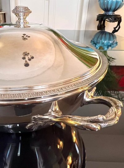 Vintage Silver Metal Covered Vegetable Dish