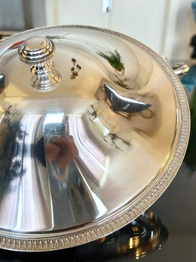 Vintage Silver Metal Covered Vegetable Dish