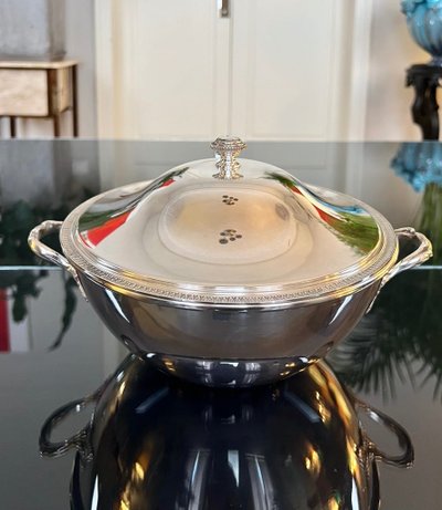 Vintage Silver Metal Covered Vegetable Dish