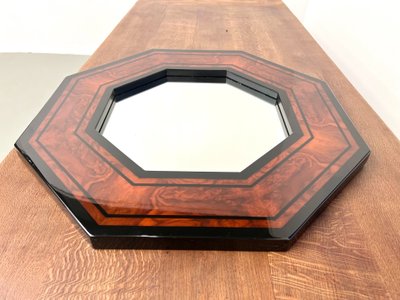 Miroir octogonal en bois par Jean-Claude Mahey