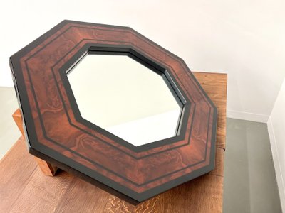 Miroir octogonal en bois par Jean-Claude Mahey