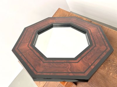 Miroir octogonal en bois par Jean-Claude Mahey