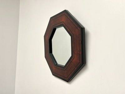 Miroir octogonal en bois par Jean-Claude Mahey