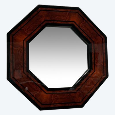 Miroir octogonal en bois par Jean-Claude Mahey