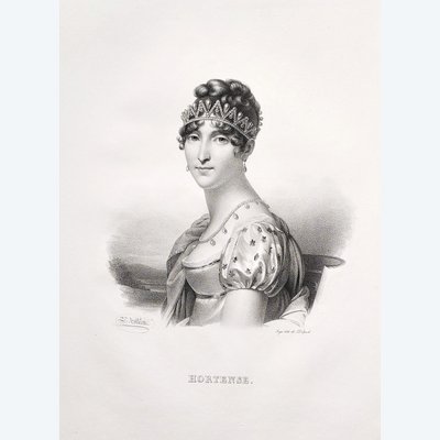 Historical Portrait Hortense Daughter Of Josephine Beauharnais Lithograph By Delpech Old Print