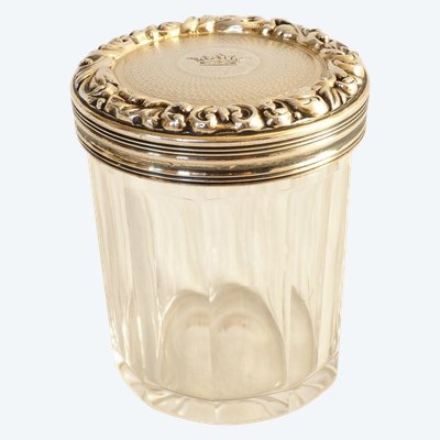 Baccarat-Kristalldose aus Silber und Vermeil, Marquis-Krone - Minerva-Stempel