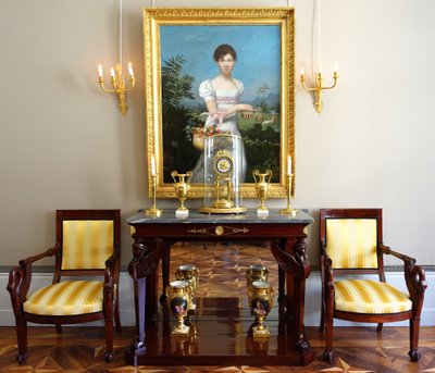 Coppia di appliques in stile impero in bronzo dorato con mercurio, a 3 bracci - attribuite a Claude Galle