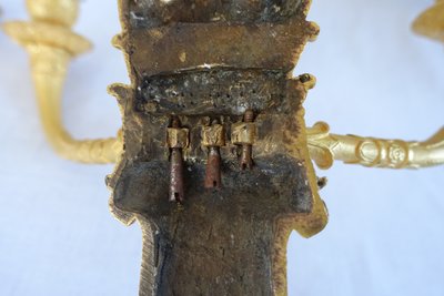 Coppia di appliques in stile impero in bronzo dorato con mercurio, a 3 bracci - attribuite a Claude Galle
