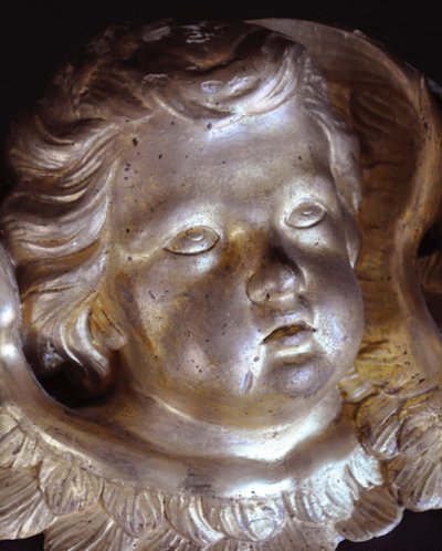 Bas-relief En Bois Doré Attribué à Jacques Bernus Deux Têtes D'angelots 18th Century