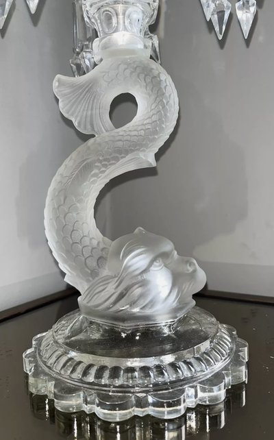 BACCARAT ( attributed to ) Candelabra or large dolphin candelabra with 3 arms of light