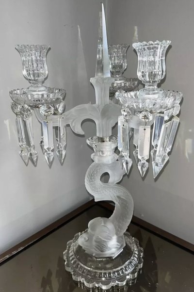 BACCARAT ( attributed to ) Candelabra or large dolphin candelabra with 3 arms of light