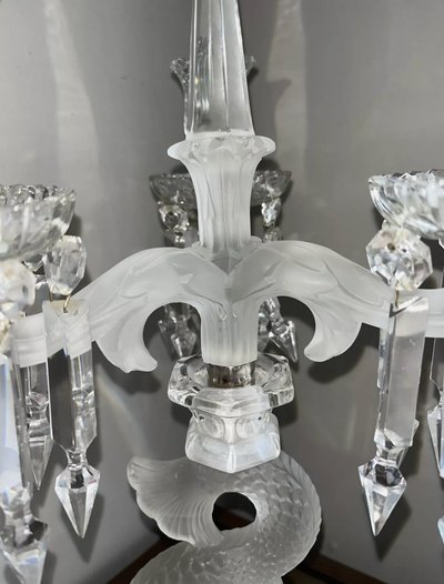BACCARAT ( attributed to ) Candelabra or large dolphin candelabra with 3 arms of light