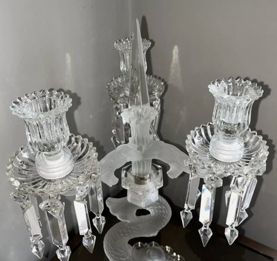 BACCARAT ( attributed to ) Candelabra or large dolphin candelabra with 3 arms of light