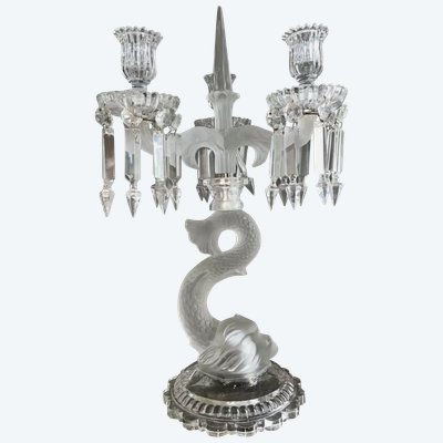 BACCARAT ( attributed to ) Candelabra or large dolphin candelabra with 3 arms of light