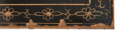 Japanese sideboard in bamboo and black lacquer enhanced with polychrome flowers
