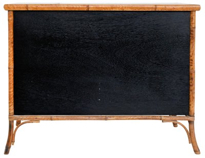 Japanese sideboard in bamboo and black lacquer enhanced with polychrome flowers