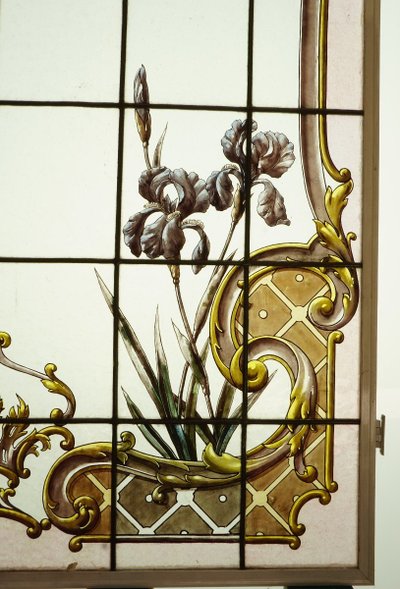 Vitrail - Vitraux - Végétations aux iris, pavot et capucine