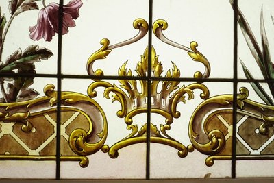 Vitrail - Vitraux - Végétations aux iris, pavot et capucine