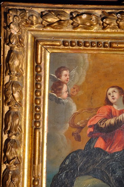 Oil on hammered copper depicting the Assumption of the Virgin Mary 17th century