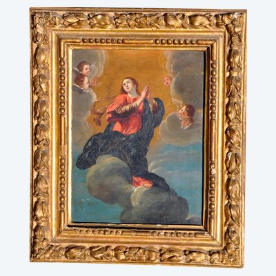 Oil on hammered copper depicting the Assumption of the Virgin Mary 17th century