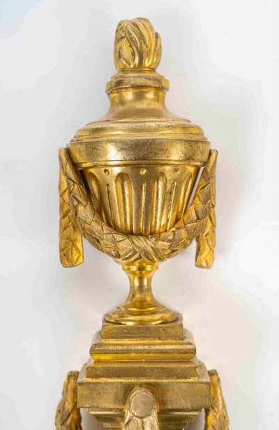 Pair of Two-Light Bronze and Gilt Wall Sconces in Louis XVI Style vers 1800