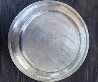 Pewter Dish With Engraved Decor Of Saint Barbara -1747