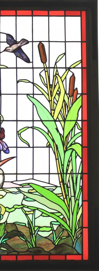 Vitrail-Vitraux-Échassier, iris et joncs