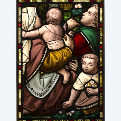 Vitrail - Stained glass - Family in the park