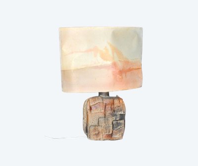 Stoneware lamp Atelier Palègre circa 1970, painted silk shade