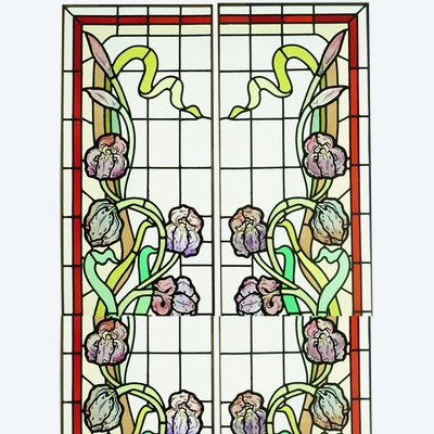 Stained Glass - Stained Glass Windows - Art Nouveau With Irises