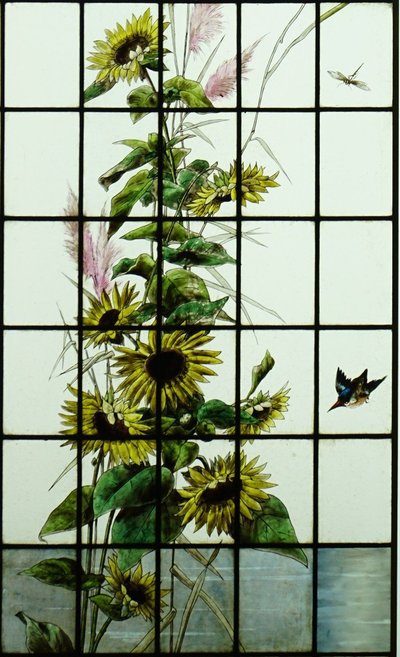 Vitrail - Stained glass - Sunflowers, Dahlias and Birds