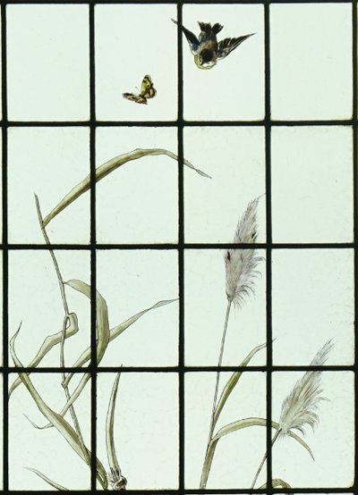 Vitrail - Stained glass - Sunflowers, Dahlias and Birds