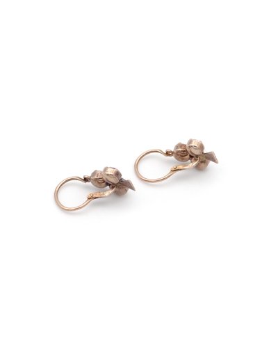 Dormeuses trèfles grenats de Perpignan ancienne or 18k, boucles d'oreille anciennes, bijou ancien