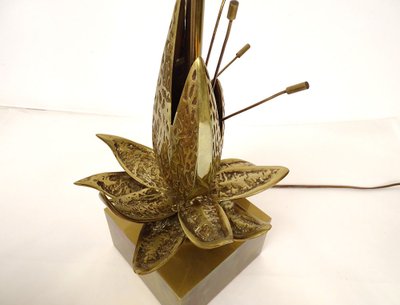 Lampe Maison Charles Bronze Doré Fleur Exotique Shade Design XXè Siècle