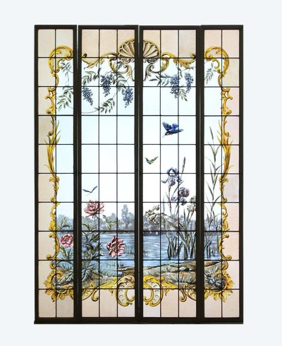 Vetrate - Vetrate - Fiori, uccelli, farfalle in riva all'acqua