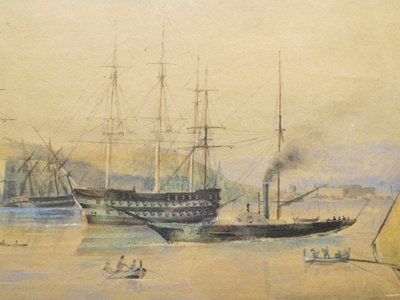 Port méditerranéen, aquarelle XIXe siècle.