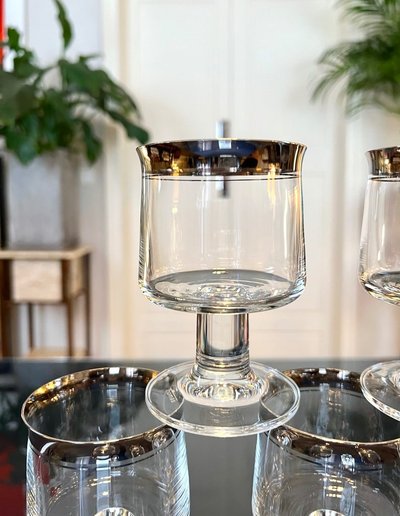 12 Water Glasses and 12 Wine Glasses in Platinum-Filled Crystal - Vintage 1970s Set