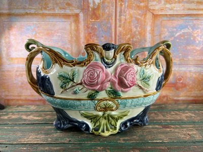 Pair of Barbotine Planters - Faïencerie d'Onnaing - Late 19th century