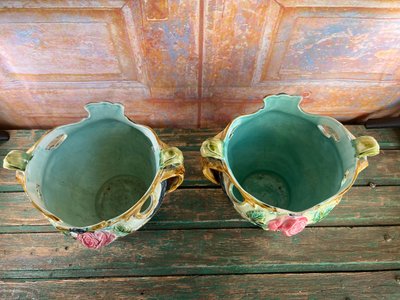 Pair of Barbotine Planters - Faïencerie d'Onnaing - Late 19th century