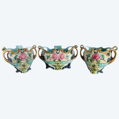 Pair of Barbotine Planters - Faïencerie d'Onnaing - Late 19th century