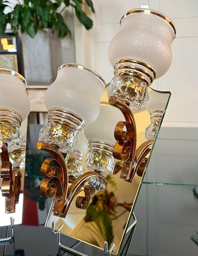 Art Deco Wall Sconces - Mirror Plates Copper Support Tulips Granite Glass