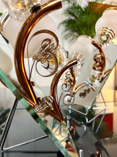 Art Deco Wall Sconces - Mirror Plates Copper Support Tulips Granite Glass