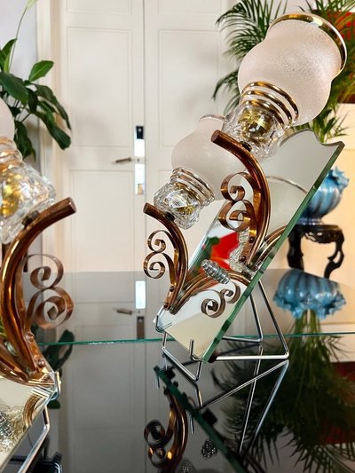 Art Deco Wall Sconces - Mirror Plates Copper Support Tulips Granite Glass